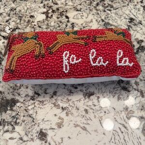 Mud Pie Red and Brown Beaded pillow .. Christmas
Theme ..nwt